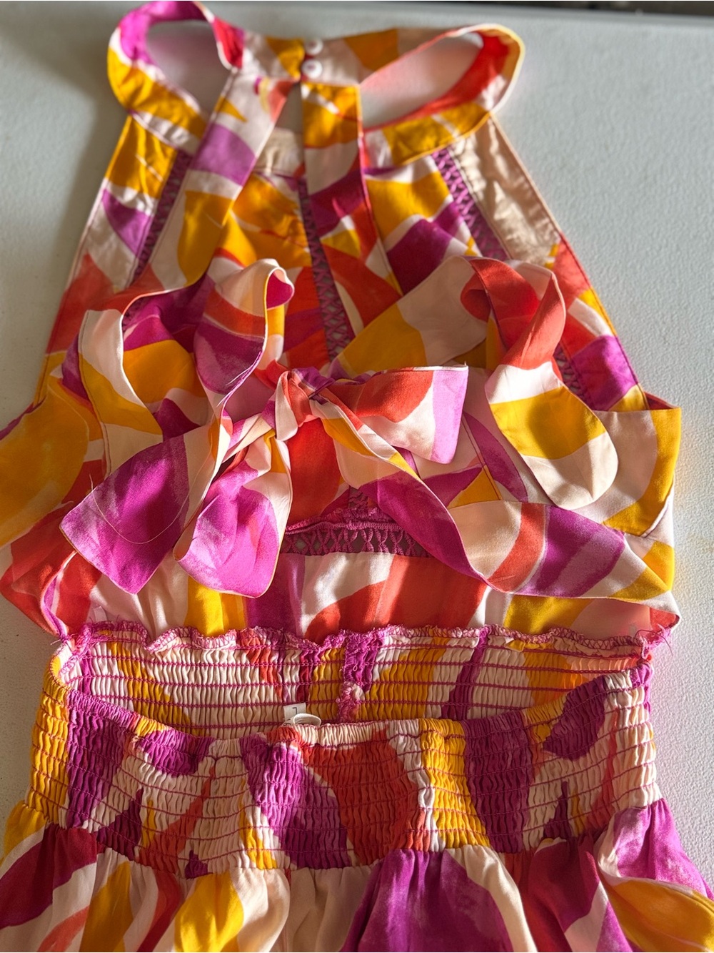 Anthropologie Abel the Label Halter High-Low Maxi Dress in Pink & Orange Print - Picture 8 of 12